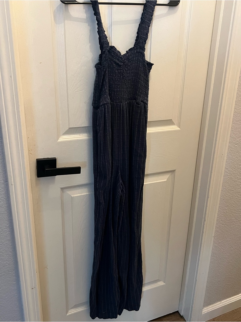 Roxy Navy Blue Smocked Strap Maxi Jumpsuit Dress